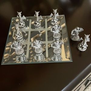 Gallo Vintage Pewter Dragons & Knights, TIC TAC TOE MIRRORED BOARD
